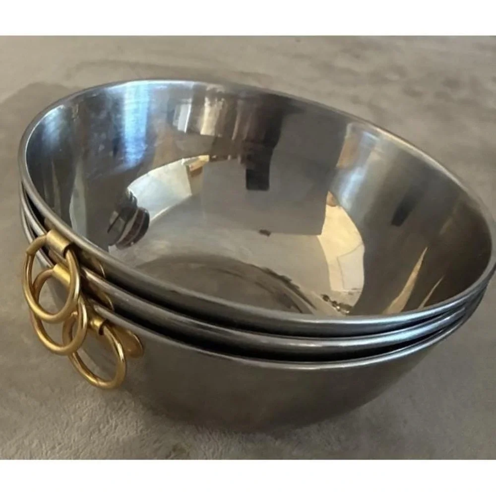 Vintage Bowls Stainless Steel Gold Thumb Ring Mixing Serving Ice 6x2.5